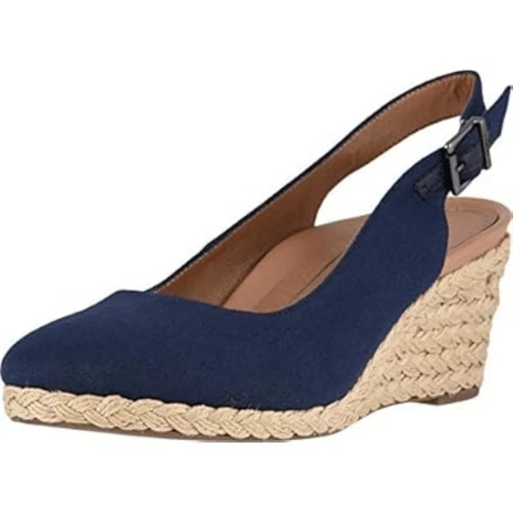 Vionic Navy Wedge Espadrille Slingback Sandals Sz 8 - Picture 1 of 5
